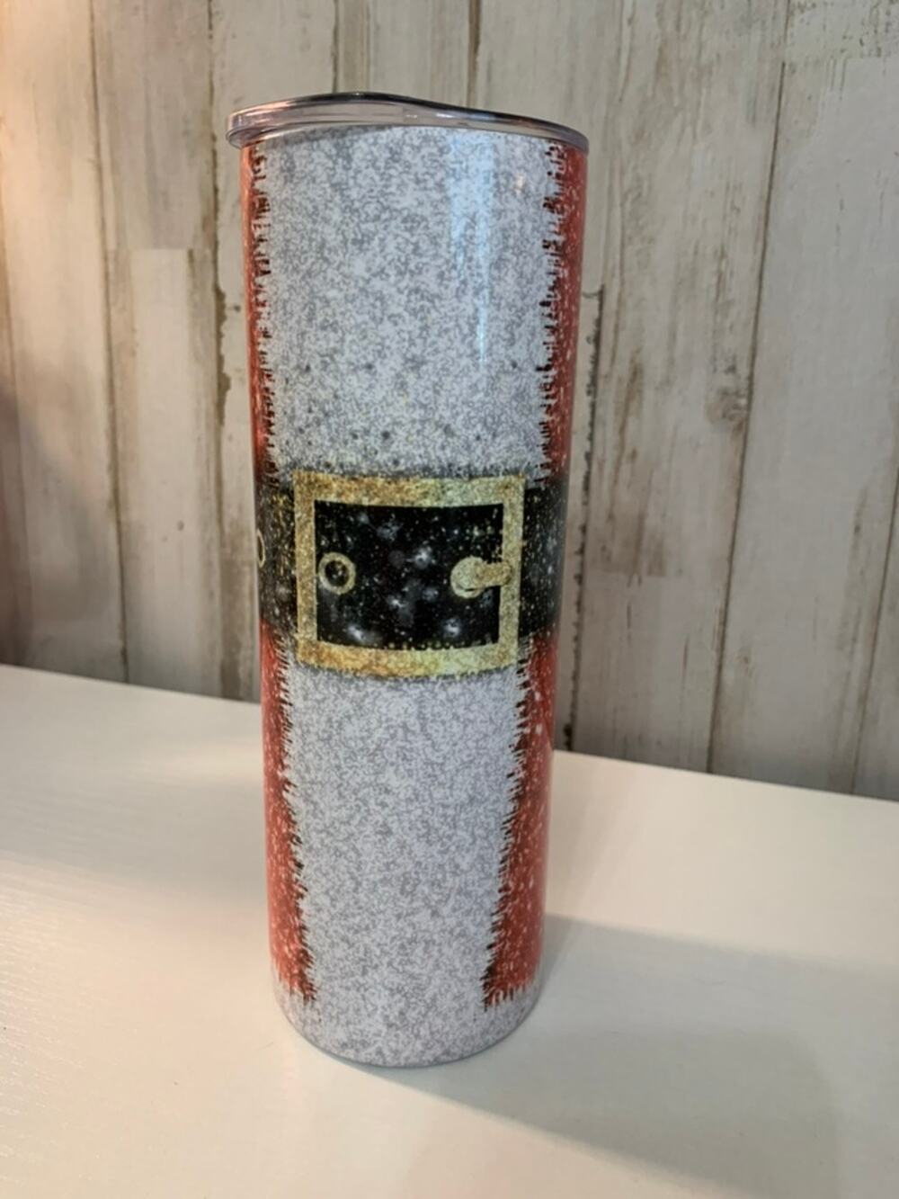Santa Suit Glitter Skinny Insulated Tumbler Travel Cup 19oz